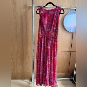Pre-Loved Tadashi Shoji Red & Blue Crystal Embellished Maxi Dress - Size 2